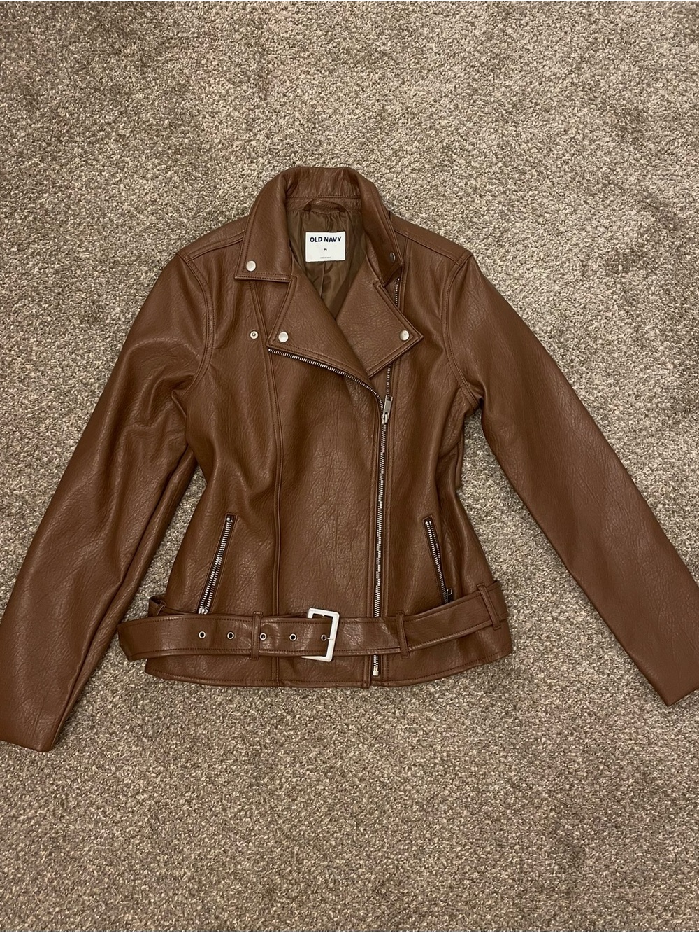 Old Navy Women's Brown Faux Leather Moto Jacket